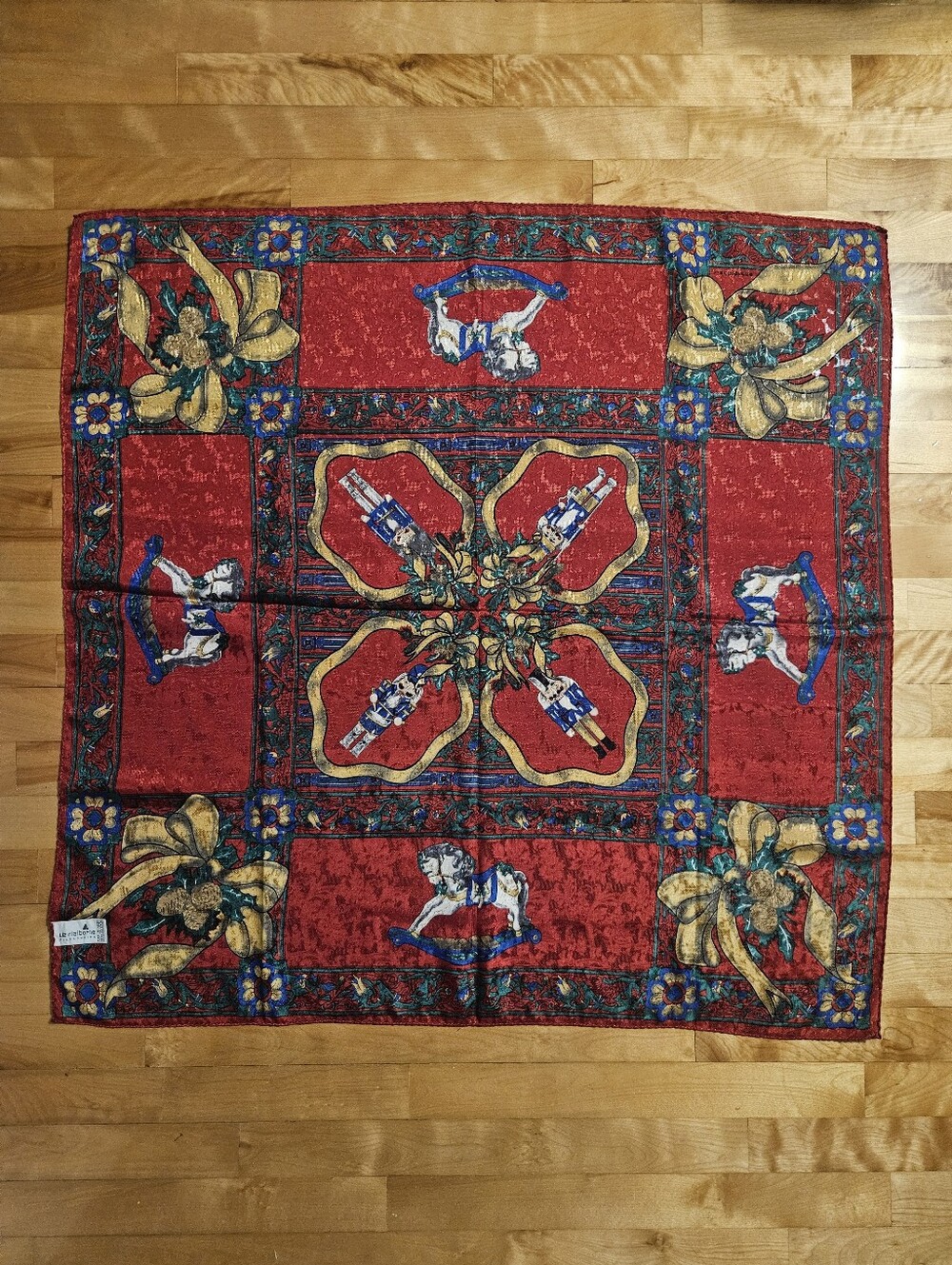 Liz Claiborne Christmas Scarf Red, Gold, Green, Blue Nutcracker Rocking Horse